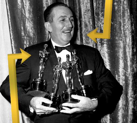 Walt Disney with Oscars Statuettes