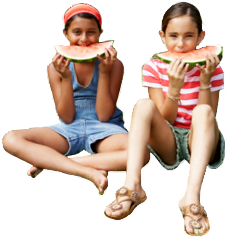 Girls eating watermelon